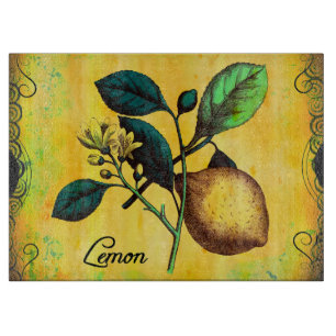 Tabla De Cortar La fruta del limón florece el vintage de las hoja