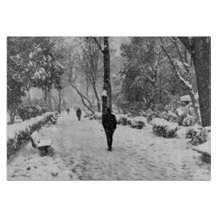 Tabla De Cortar La gente en el parque en un día de invierno nevado