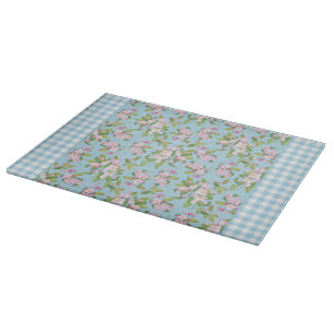 Tabla De Cortar La guinga blanca azul, Apple rosado florece en