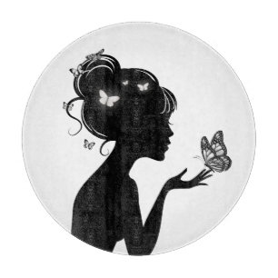 Tabla de cortar la mujer mariposas blancas
