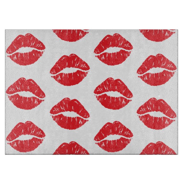 Tabla De Cortar Labios Rojos, Labios Rojos, Beso, Patrón De Labios (Anverso)