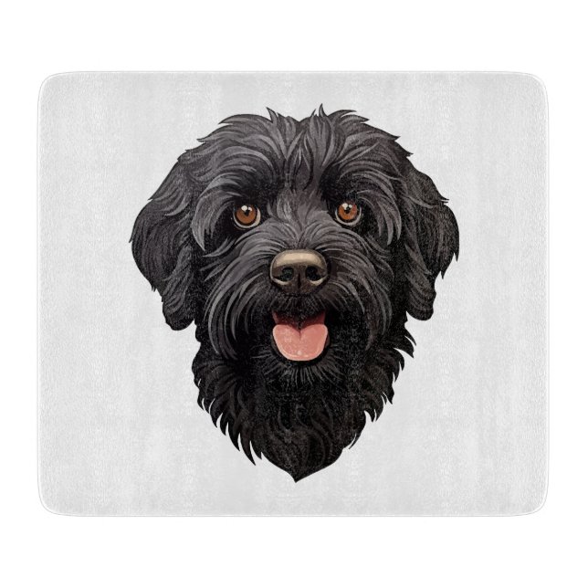 Tabla De Cortar Labradoodle Perro Negro (Anverso)