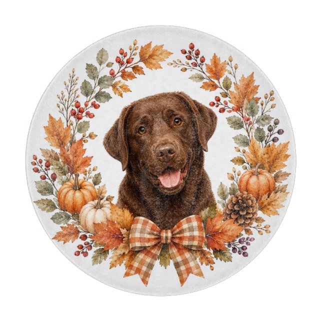 Tabla De Cortar Labrador Chocolate Otoño (Anverso)