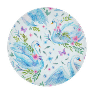 Tabla De Cortar Lago de cisne, acuarela lindo patrón sin costuras.