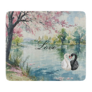 Tabla De Cortar Lago de Cisnes Románticos Amor
