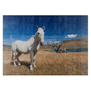 Tabla De Cortar Laguna Azul, paisaje con caballos