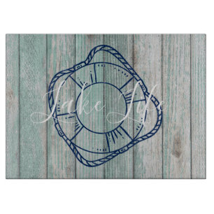 Tabla De Cortar Lake Life & Preserver Azul Madera  