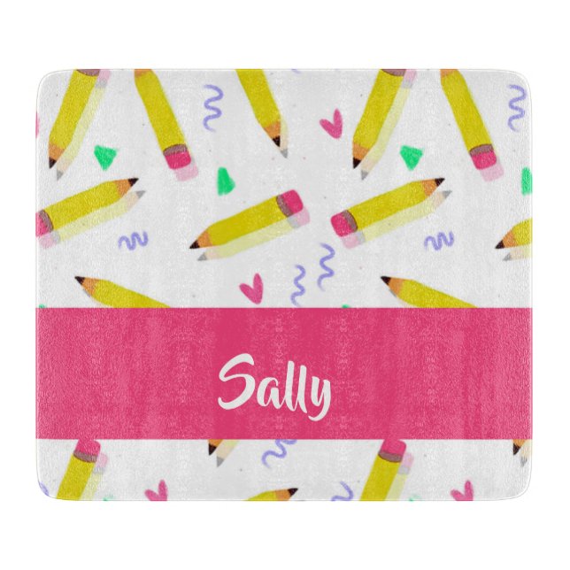 Tabla De Cortar Lápices amarillos y raspones en blanco (Anverso)