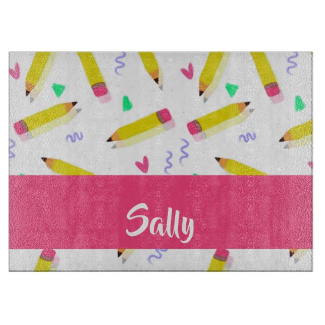 Tabla De Cortar Lápices amarillos y raspones en blanco (Anverso)