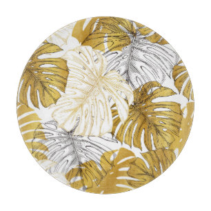 Tabla De Cortar Las hojas de Monstera: Blanco dorado
