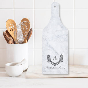 Tabla De Cortar Laurel Wreath Family Name Monogram Paddle Glass