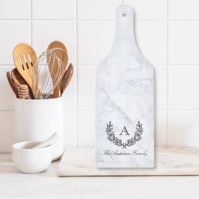 Tabla De Cortar Laurel Wreath Family Name Monogram Paddle Glass (Subido por el creador)