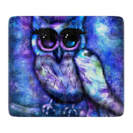 Tabla De Cortar Lechuza abstracta caprichosa morada azul