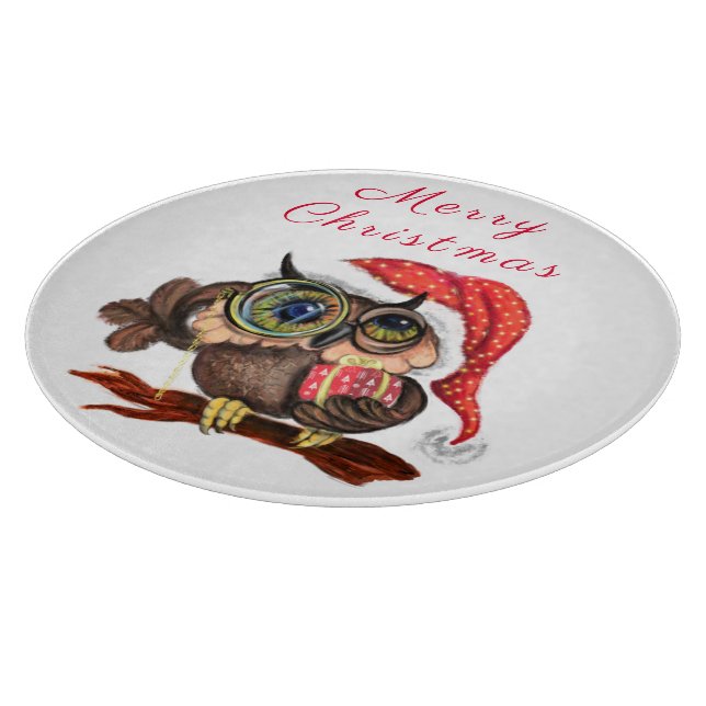 Tabla De Cortar Lechuza Cuta En Navidades Gorra Corte (Borde)