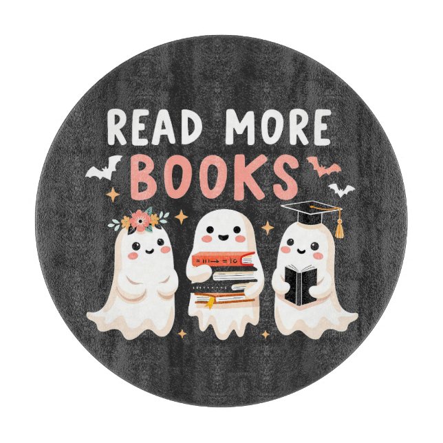 Tabla De Cortar Leer más libros Spooky Halloween Ghost Book Lovers (Anverso)