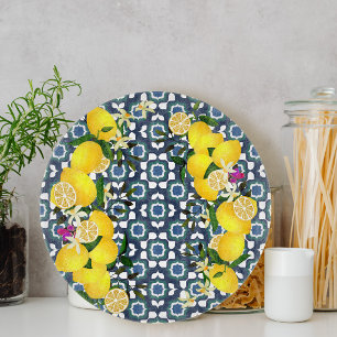 Tabla De Cortar Lemon Azulejos Mediterráneos Navy