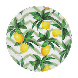 Tabla De Cortar Lemon zigzag: patrón pintado a mano.