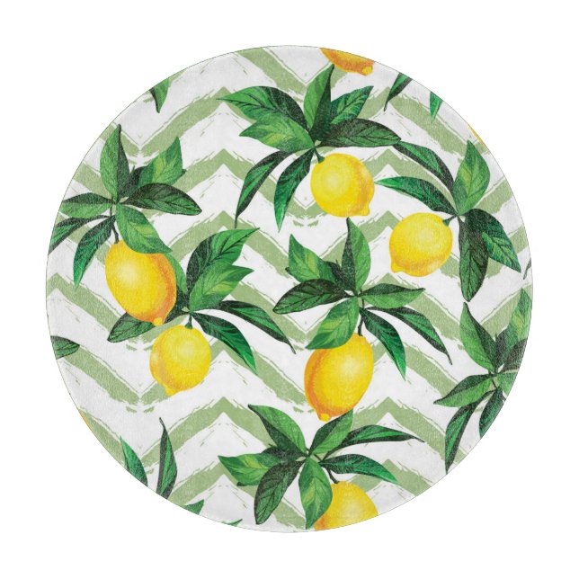 Tabla De Cortar Lemon zigzag: patrón pintado a mano. (Anverso)