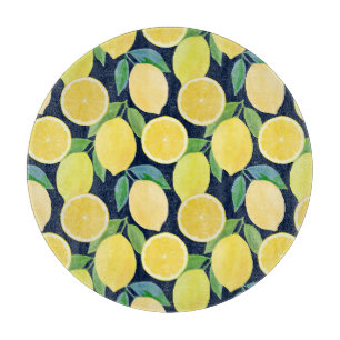 Tabla De Cortar Lemones acuarela: Ilustracion de patrón fresco