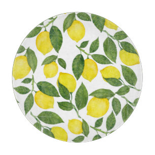 Tabla De Cortar Lemones acuarela: Patrón de frutas de verano