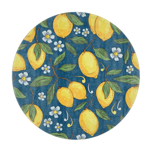 Tabla De Cortar Lemones Amarillos: Patrón de fruta tropical. (Anverso)