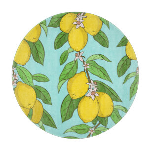 Tabla De Cortar Lemones, El Fondo Azul Vibrante No Tiene Percanto.
