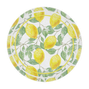 Tabla De Cortar Lemones y hojas cortos amarillo y verde