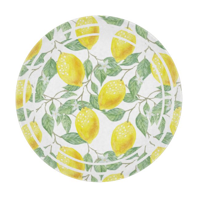 Tabla De Cortar Lemones y hojas cortos amarillo y verde (Anverso)