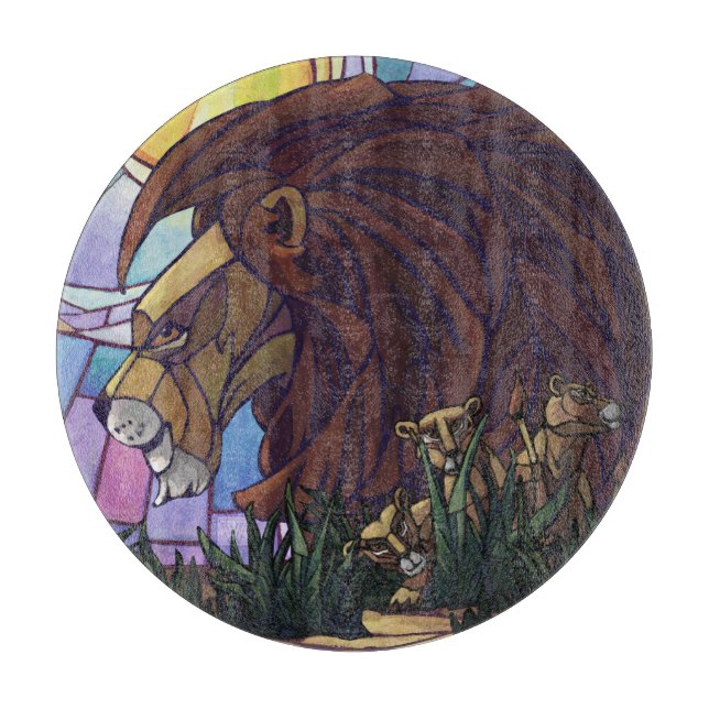 Tabla De Cortar León Rey y Cubos (Anverso)