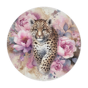 Tabla De Cortar Leopard Cub y Rosas Cubierta