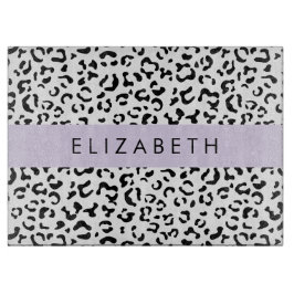 Tabla De Cortar Leopard Print, Spots, Black And White, Tu Nombre