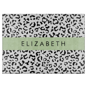 Tabla De Cortar Leopard Print, Spots, Black And White, Tu Nombre