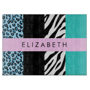 Tabla De Cortar Leopard Print, Zebra Print, Blue, Your Name