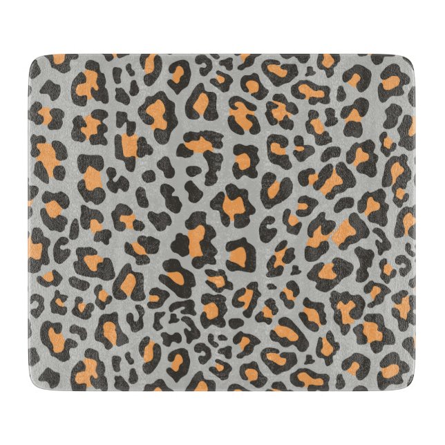 Tabla De Cortar Leopardo impreso negro, gris, Naranja (Anverso)