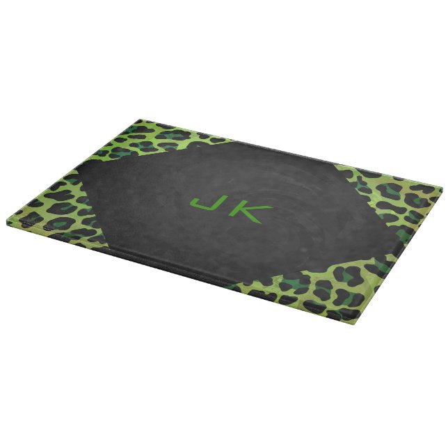 Tabla De Cortar Leopardo negro y verde con monograma (Borde)