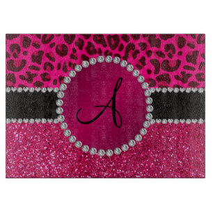 Tabla De Cortar Leopardo rosado rosado de neón purpurina monogram