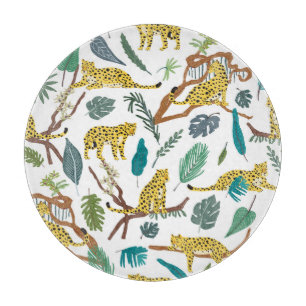 Tabla De Cortar Leopardos en la jungla, patrón dibujado a mano.