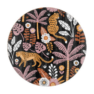 Tabla De Cortar Leopards Palms Vintage Seamless Pattern