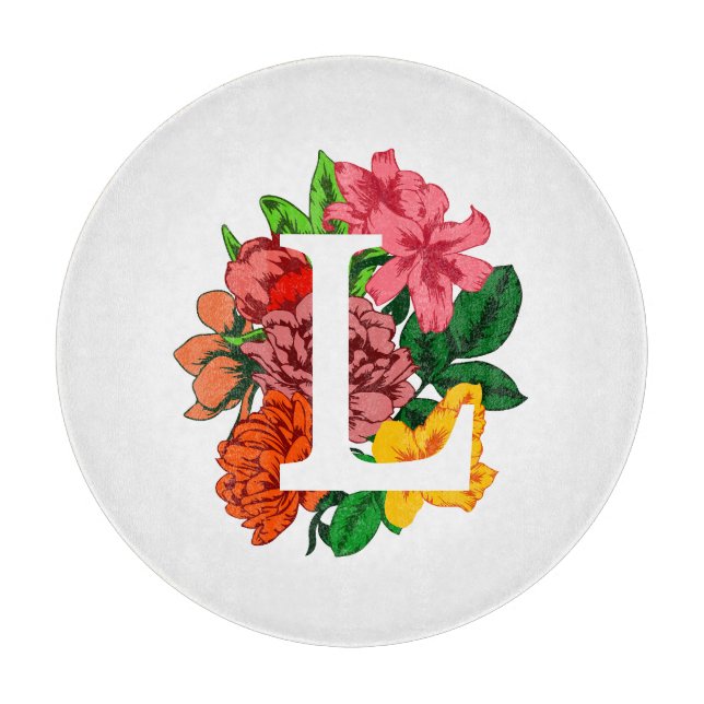 Tabla De Cortar Letra mayúscula L monograma floral (Anverso)