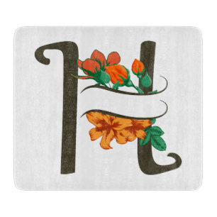 Tabla De Cortar Letra mayúscula Monograma floral H