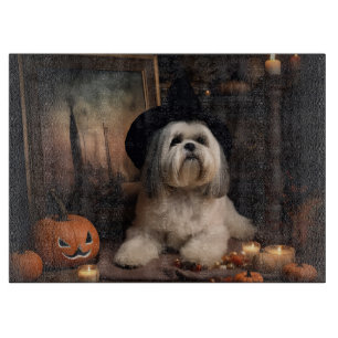 Tabla De Cortar Lhasa Apso Calabazas Halloween Asustadizo