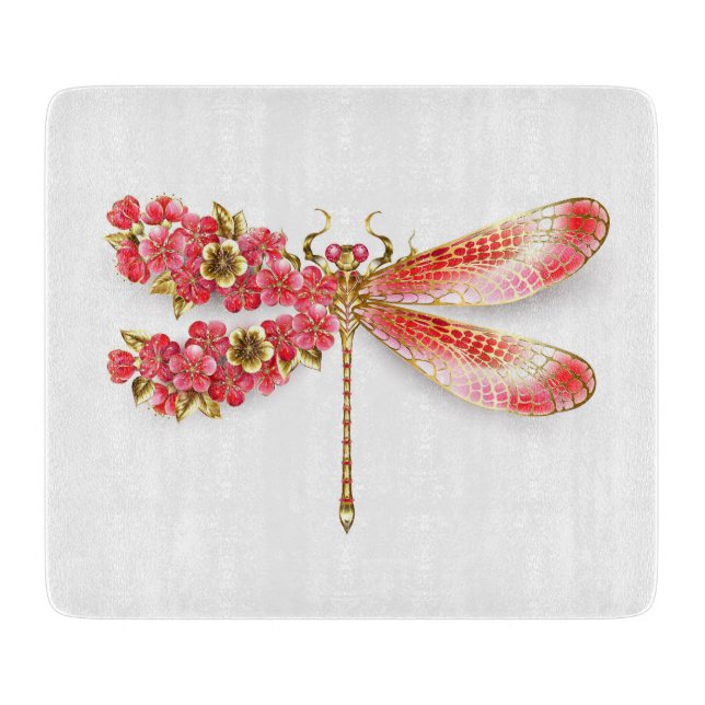 Tabla De Cortar Libélula de flor con sakura de joyería (Anverso)