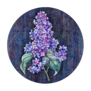 Tabla De Cortar Lila Púrpura sobre Fondo Decorativo Azul Marino