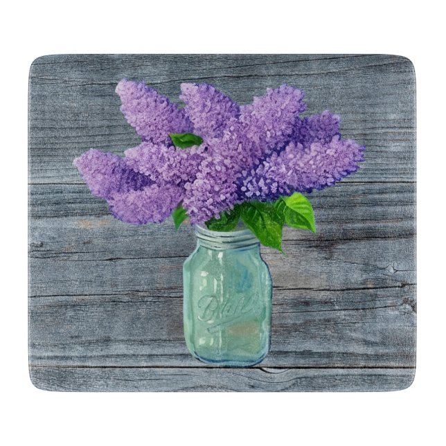 Tabla De Cortar Lilacs En Mason Jar Rústico (Anverso)