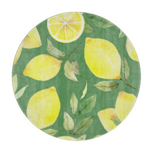 Tabla De Cortar Limón acuarela, patrón de papel tapiz de fruta.