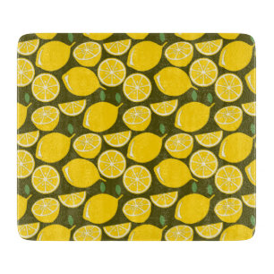 Tabla De Cortar Limones Amarillos y Patrón Verde Oliva: Citrus Mod