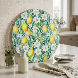 Tabla De Cortar Limones y Flores Blancas - Decoración de Campo Fra