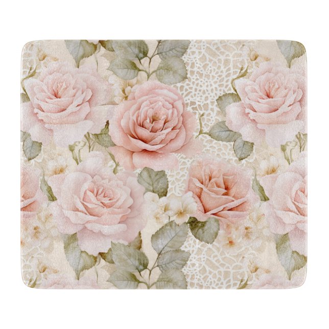 Tabla De Cortar Lindo desmayo Rosas rosadas Floral ducha nupcial (Anverso)