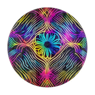 Tabla De Cortar Líneas de neón psicodélicas con arte floral