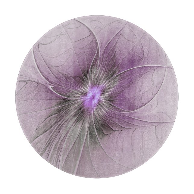 Tabla De Cortar Little Beauty Modern Mauve Gray Fractal Art Flower (Anverso)